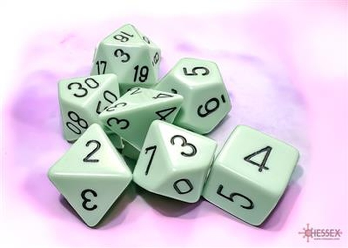 Chessex - Sada hracích kostek RPG 7x set Opaque Pastel Green/black