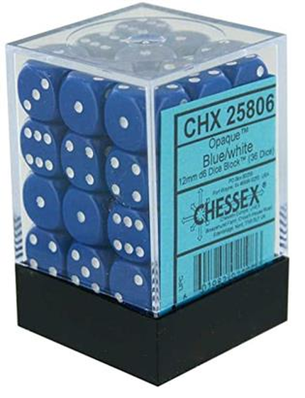 Chessex - Sada hracích kostek 36x d6 Blue w/white