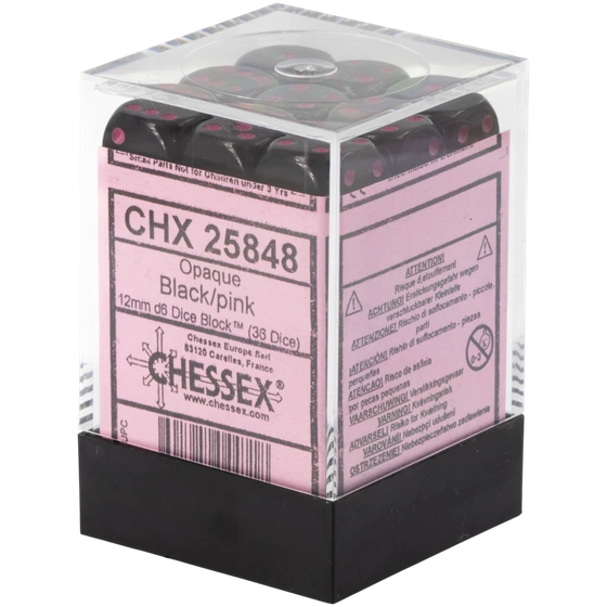 Chessex - Sada hracích kostek 36x d6 Opaque Black/pink