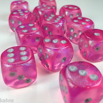 Chessex - Sada hracích kostek 12x d6 Pink/silver Luminary