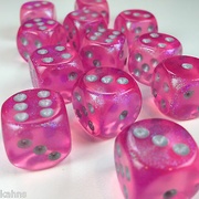 Chessex - Sada hracích kostek 12x d6 Pink/silver Luminary