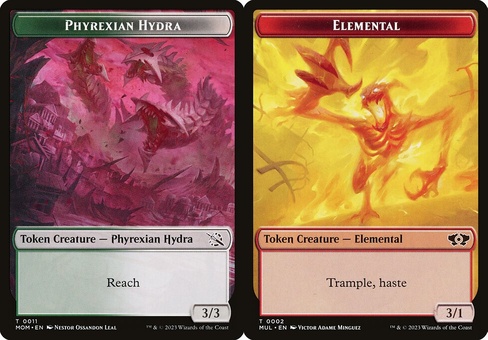 Phyrexian Hydra (reach) // Elemental (token foil)