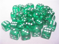 Chessex - Sada hracích kostek 36x d6 Green w/white