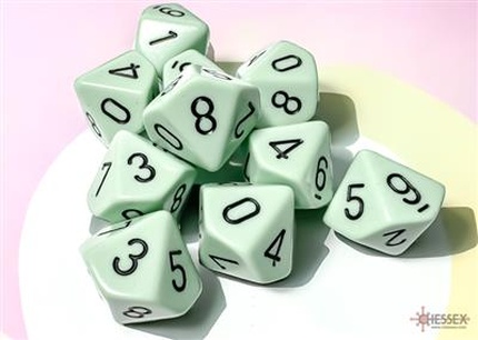 Chessex - Sada hracích kostek 10x d10 Opaque Pastel Green/black