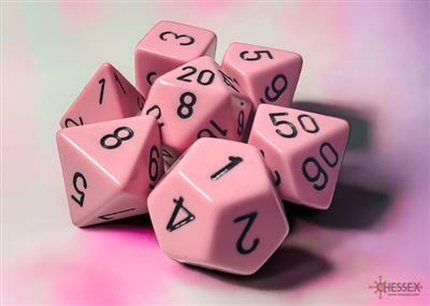 Chessex - Sada hracích kostek RPG 7x set Opaque Pastel Pink/black
