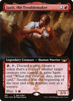 Jaxis, the Troublemaker (extended art buyabox promo foil)