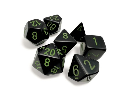 Chessex - Sada hracích kostek RPG 7x set Opaque Black/green