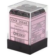 Chessex - Sada hracích kostek 36x d6 Opaque Black/pink