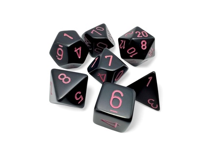 Chessex - Sada hracích kostek RPG 7x set Opaque Black/pink
