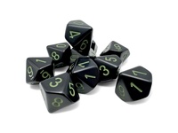 Chessex - Sada hracích kostek 10x d10 Opaque Black/green