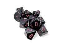 Chessex - Sada hracích kostek 10x d10 Opaque Black/pink