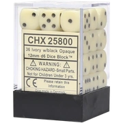 Chessex - Sada hracích kostek 36x d6 Ivory w/black