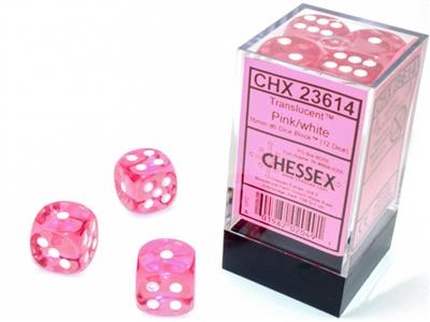 Chessex - Sada hracích kostek 12x d6 Translucent Pink/white