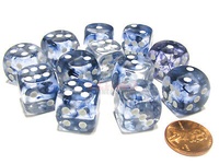 Chessex - Sada hracích kostek 12x d6 Nebula Dark Blue w/white