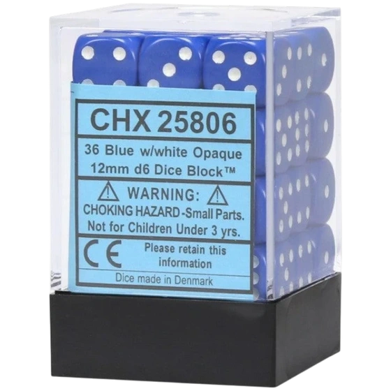 Chessex - Sada hracích kostek 36x d6 Blue w/white