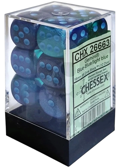 Chessex - Sada hracích kostek Luminary 12x d6 Blue/Light blue