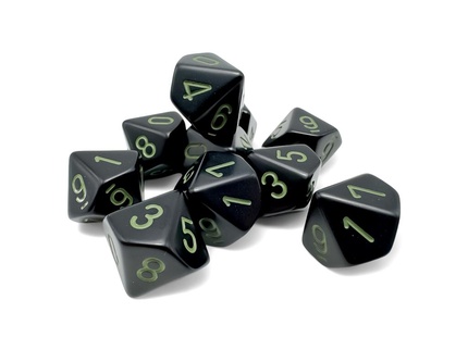 Chessex - Sada hracích kostek 10x d10 Opaque Black/green