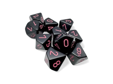Chessex - Sada hracích kostek 10x d10 Opaque Black/pink
