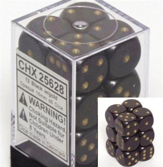 Chessex - Sada hracích kostek 12x d6 Black