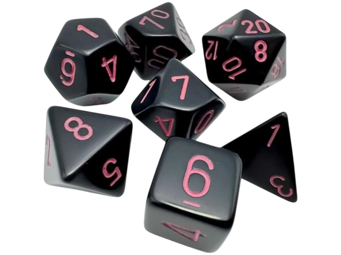 Chessex - Sada hracích kostek RPG 7x set Opaque Black/pink