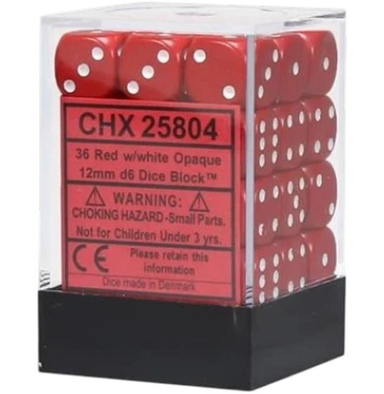 Chessex - Sada hracích kostek 36x d6 Red/White
