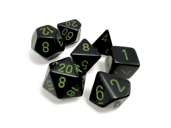 Chessex - Sada hracích kostek RPG 7x set Opaque Black/green
